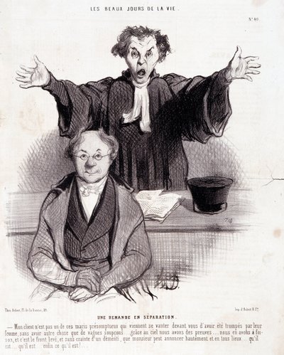 Caricatura sobre divorcios: Serie "Los Bellos Días de la Vida": "Una solicitud de separación...". Grabado de Honoré Daumier (1808-1879). Extracto del periódico "Le Charivari" del 29 de enero de Honoré Daumier