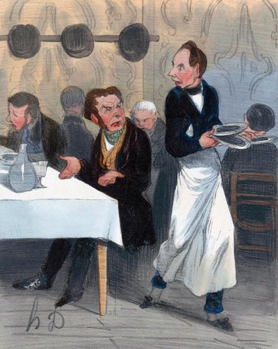 Cliente quejándose en el restaurante de Honoré Daumier