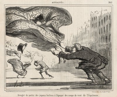 Peligro de llevar faldas-globo en la época de los vientos del equinoccio, publicado el 3 de abril de Honoré Daumier
