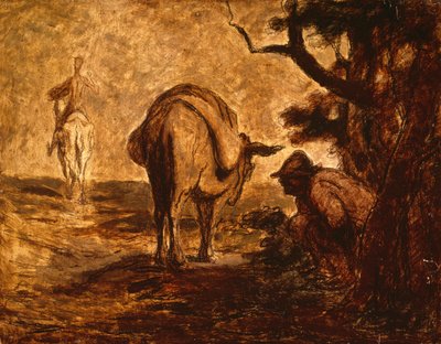 Don Quijote y Sancho Panza aliviándose, c. 1855 de Honoré Daumier