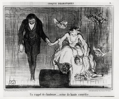 Bocetos dramáticos: un recordatorio de cantante, escena de alta comedia. Ilustración de Honoré Daumier, publicada en 
