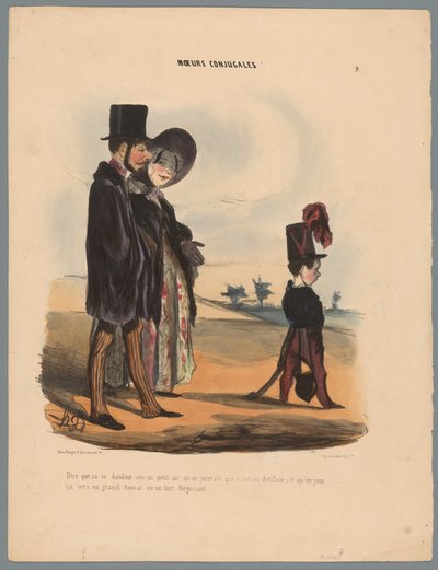 Echtpaar wandelt met kind
Decir que se pasea con un poco de aire (...) (título en el objeto)
Gezinssituaties (título de la serie)
Moeurs conjugales (título de la serie en el objeto) de Honoré Daumier