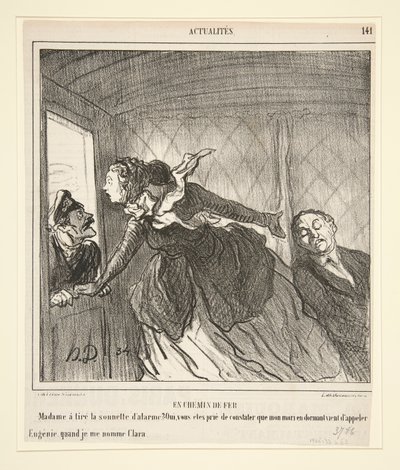 En el tren: Madame tocó el timbre de Honoré Daumier