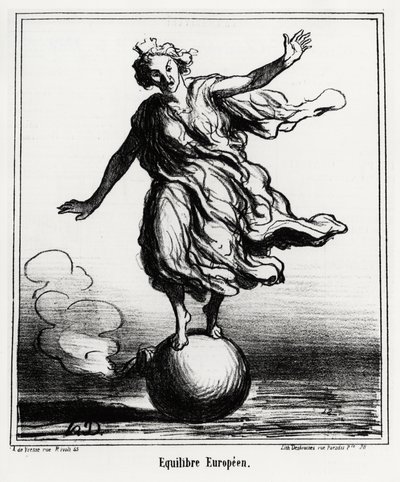 Equilibrio europeo. Ilustración de Honoré Daumier, publicada en las noticias, “Charivari”, fechada el 3 de abril de Honoré Daumier