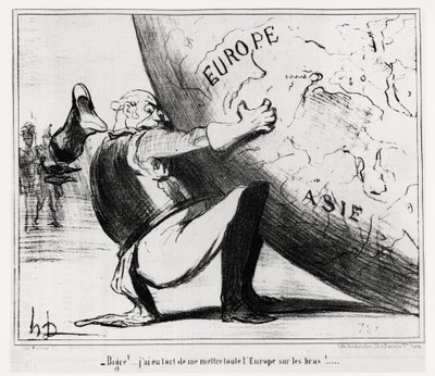 Alemania: ¡bigre!... me equivoqué al poner a toda Europa en mis manos. Ilustración de Honoré Daumier, publicada en las noticias, “Charivari”, fechada el 25 de enero de Honoré Daumier