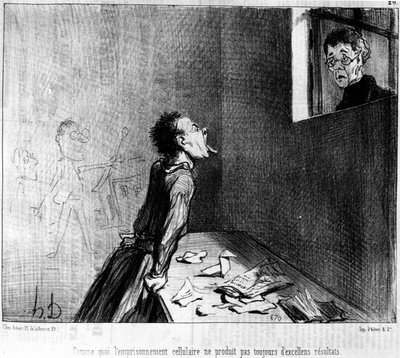 Cómo el confinamiento solitario no siempre produce excelentes resultados, una serie de caricaturas sobre el Profesor y los Moutards de Honoré Daumier (1808-1879). 