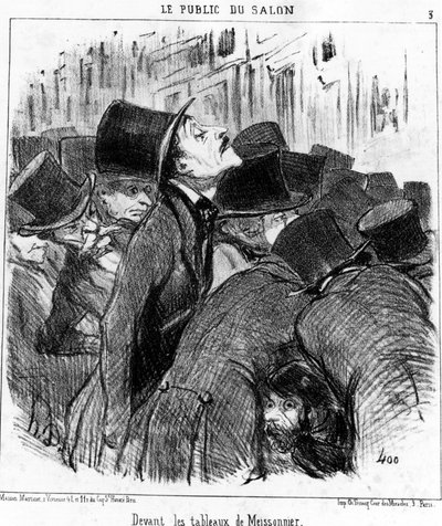 Frente a las pinturas de Meissonnier, tomado de “Pinturas y Salones”, serie de caricaturas de Honore Daumier (1808-1879). “Charivari” de Honoré Daumier