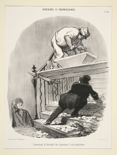 Inconveniencia de pedir reparaciones a su arrendador, a Inquilinos y Propietarios de Honoré Daumier