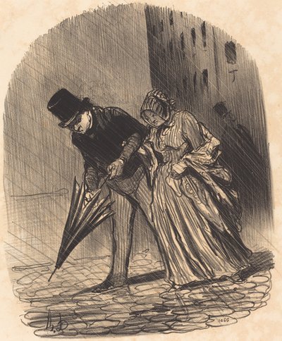 Inconveniente de un paraguas con resortes demasiado complicados de Honoré Daumier