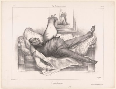 Caricatura de Gilbert du Motier, Marqués de la Fayette, durante una pesadilla
Le cauchemar (título en el objeto) de Honoré Daumier