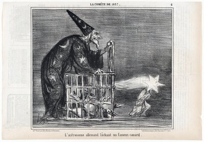 La cometa de 1857, "El astrónomo alemán soltando un famoso pato", de Le Charivari, pub. 1858 de Honoré Daumier