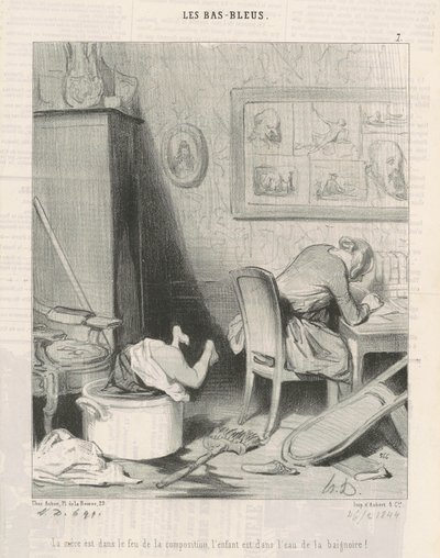 La madre en el fuego de la composición, ¡el niño está en el agua de la bañera! de Honoré Daumier