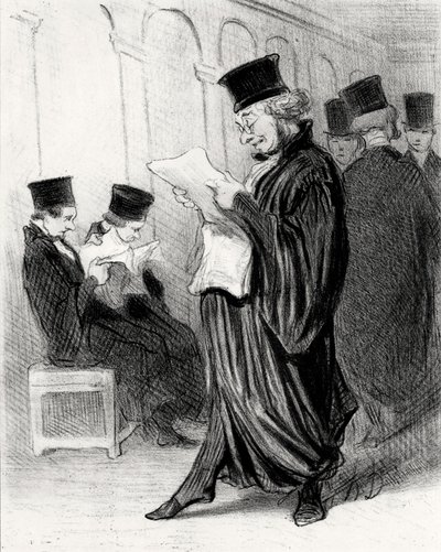El abogado Chabotard leyendo en una revista legal un elogio sobre sí mismo, 1846 de Honoré Daumier