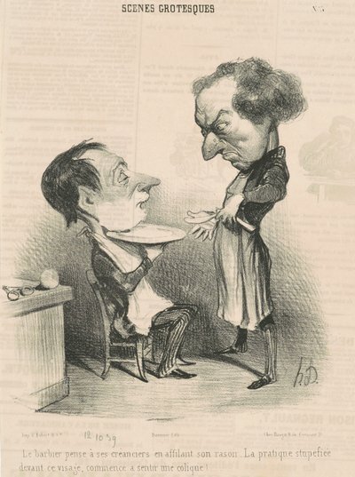 El barbero piensa en sus acreedores... de Honoré Daumier