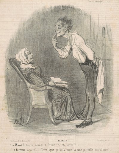El marido. Bobonne, ¿quieres la propina de mi barba? de Honoré Daumier