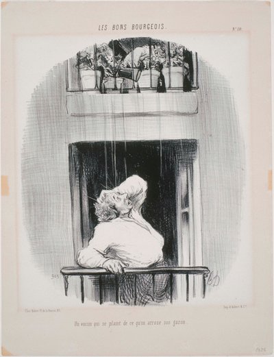 Les Bons Bourgeois: Un vecino que se queja de que le rieguen el agua de Honoré Daumier