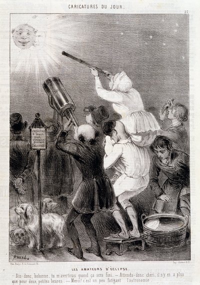 Los aficionados al Eclipse - Grabado de Daumier, en 