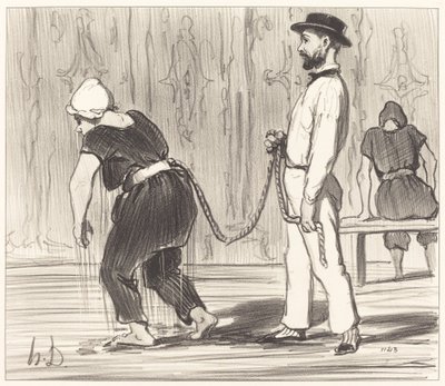 Madame Rabourdeau en su primera lección de Honoré Daumier