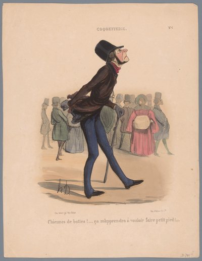 El hombre camina con zapatos demasiado pequeños
¡Chiennes de bottes! (...) (título en el objeto)
Vanidad (título de la serie)
Coquetterie (título de la serie en el objeto) de Honoré Daumier