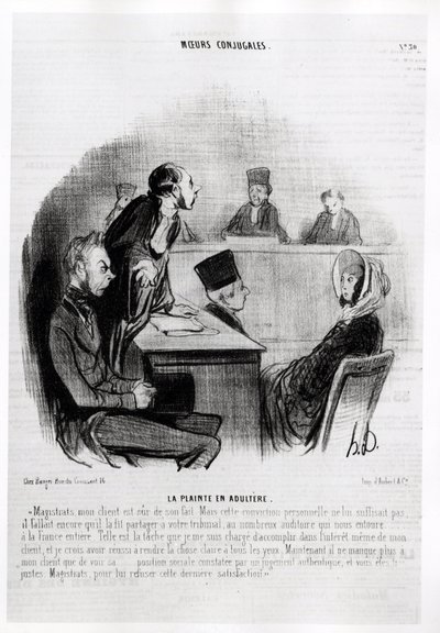 Matrimonio: Queja de adulterio. Ilustración de Honore Daumier (1808-1879), publicada en las noticias en “Charivari”, fechada el 20 de noviembre de 1840. de Honoré Daumier