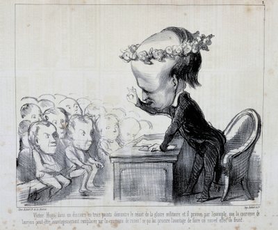 Recuerdos del Congreso de Paz: Victor Hugo (No. 1 de la Serie) - por Daumier, en "Charivari" del 06/09/1849 de Honoré Daumier