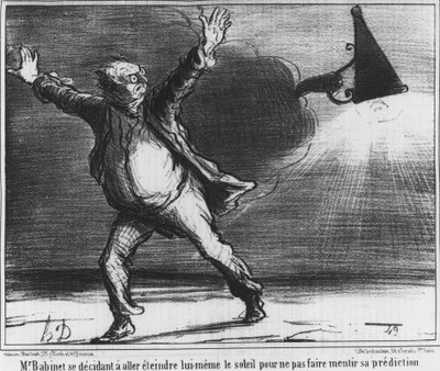 Monsieur Babient decidió ir a apagar el sol él mismo para no hacer mentir su predicción, caricatura sobre el cometa de 1857 de Honoré Daumier (1808-1879) de Honoré Daumier
