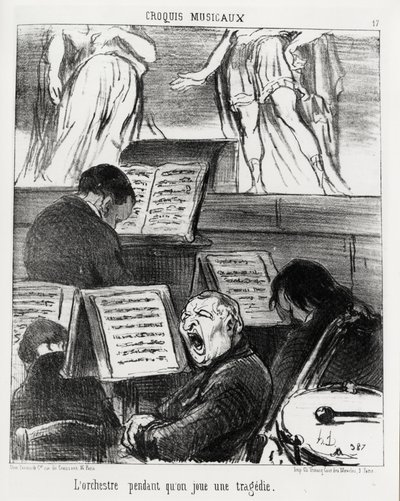 Bocetos musicales: la orquesta mientras toca una tragedia. Ilustración de Honoré Daumier, publicada en “Charivari”, fechada el 5 de abril de 1852 de Honoré Daumier