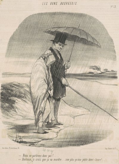 ¡Entonces no nos iremos! -Hortense, creo que va a morder... Nada más que una pequeña media hora! de Honoré Daumier