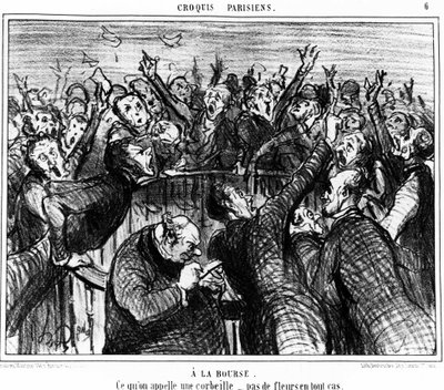 En la bolsa, lo que se llama una cesta, en ningún caso flores: serie de caricaturas sobre la bolsa de Honoré Daumier. “Charivari” de Honoré Daumier