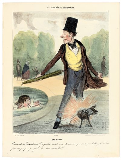 La una en punto: Caminando en los Jardines de Luxemburgo, 1839 de Honoré Daumier