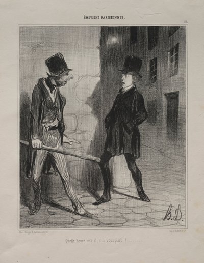 Emociones parisinas, lámina 11: ¿Qué hora es por favor?, 24 de noviembre de 1839 de Honoré Daumier