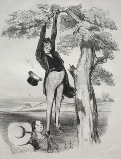 Pastorales, lámina 2: Los peligros de sacudir un ciruelo con demasiada fuerza..., 1845 de Honoré Daumier