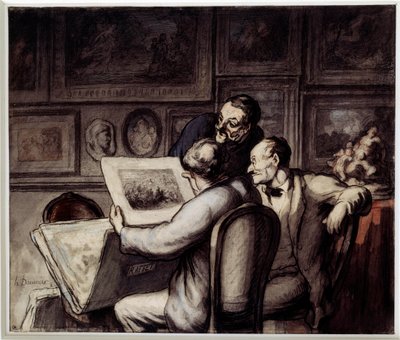 Amantes del grabado. Acuarela, gouache y lápiz negro, pluma y tinta de china por Honoré Daumier (1808-1879). Sol. 0,26 x 0,31 Museo de Orsay, París de Honoré Daumier