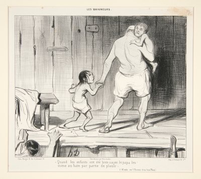 Cuando los niños se han portado bien, el padre los lleva al baño para divertirse, de Les Baigneurs de Honoré Daumier