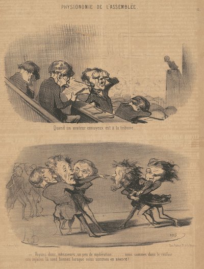 Cuando un orador aburrido está en la tribuna de Honoré Daumier