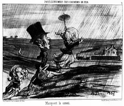 Fisonomías ferroviarias. Perdiendo el convoy: serie de caricaturas sobre los ferrocarriles de Honoré Daumier (1808-1879). “Charivari” de Honoré Daumier