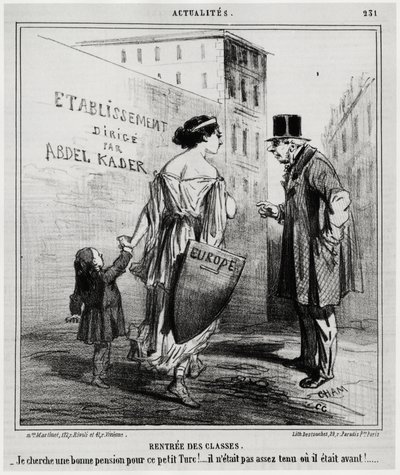 Clases de alquiler: ¡Estoy buscando una buena pensión para este pequeño niño turco!... No era lo suficientemente apto o lo era antes. Unos días después de que las tropas francesas e inglesas entraran en Turquía (18 de octubre de 1860). Ilustración de Honor de Honoré Daumier