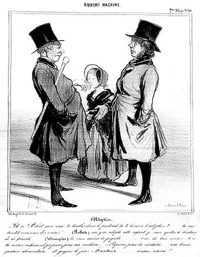 Robert Macaire: la adopción, por Daumier - en “Charivari” del 25/04/1841 de Honoré Daumier