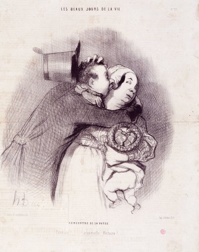 Serie “Los Bellos Días de la Vida”: Encuentro del campo...”. Grabado de Honore DAUMIER (1808-1879). Extracto del periódico “Le Charivari” el 8 de septiembre de Honoré Daumier