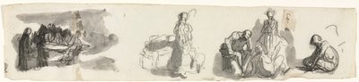 Hoja de estudios con un grupo de cuatro figuras a la derecha, tercer cuarto del siglo XIX de Honoré Daumier