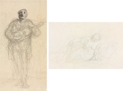 Singing Guitarist (recto); Reclining Woman Leaning on Her Arm (verso) de Honoré Daumier