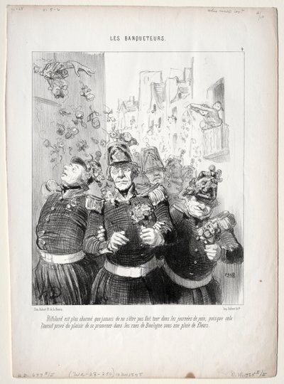 Los comensales, lámina 4: Rifolard es más encantador que nunca..., 1848 de Honoré Daumier