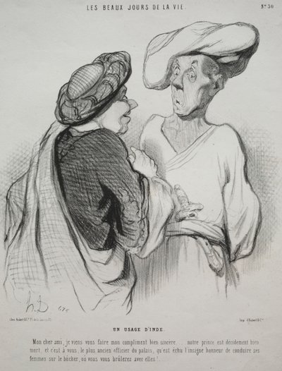 Los hermosos días de la vida, lámina 30: Una costumbre india, 1844 de Honoré Daumier