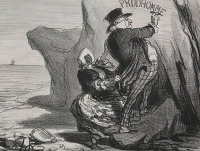 El buen burgués (lámina 3): Quiero dejar un monumento imperecedero de nuestra visita a este acantilado... de Honoré Daumier