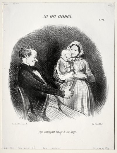The Good Bourgeois, plate 40: Papa contemplates a likeness of his likeness de Honoré Daumier