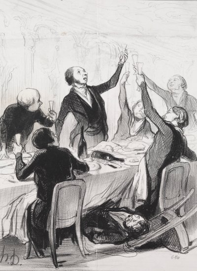 Los filántropos del día, lámina 8: Un brindis a la Sociedad de la Templanza, 1844 de Honoré Daumier