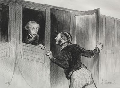 Los ferrocarriles, lámina 11: El peligro de dormir en un viaje de Honoré Daumier