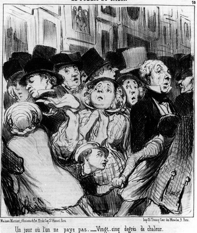 El público del espectáculo. Un día no pagas. Veinticinco grados de calor, tomado de “Pinturas y Salones”, serie de caricaturas de Honore Daumier (1808-1879). “Charivari” de Honoré Daumier