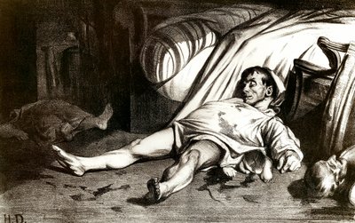 La masacre de la Rue Transnonain el 14/04/1834: los militares masacran a los habitantes del edificio 12 Rue Transnonain en París después de la muerte de uno de sus oficiales. Litografía de Honoré Daumier (1808-1879) 1837. Colección privada de Honoré Daumier