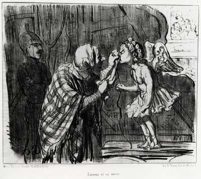 Boceto de teatro: amor y madre. Ilustración de Honoré Daumier (1808-1879), publicada en las noticias en "Charivari", con fecha 19 de diciembre de 1853 de Honoré Daumier
